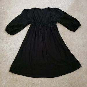 MAJE babydoll tunic top black S puff sleeve elasticated gathered front